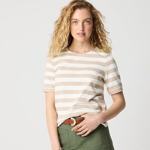 JCrew Fac NWT Short Sleeve Stripped Button Shoulder Tee M Vintage Sandstone Ivor